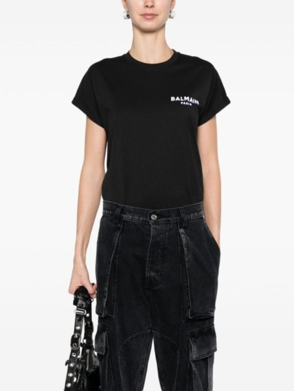 Balmain cotton t-shirt - cuff short sleeve shirt - black white logo